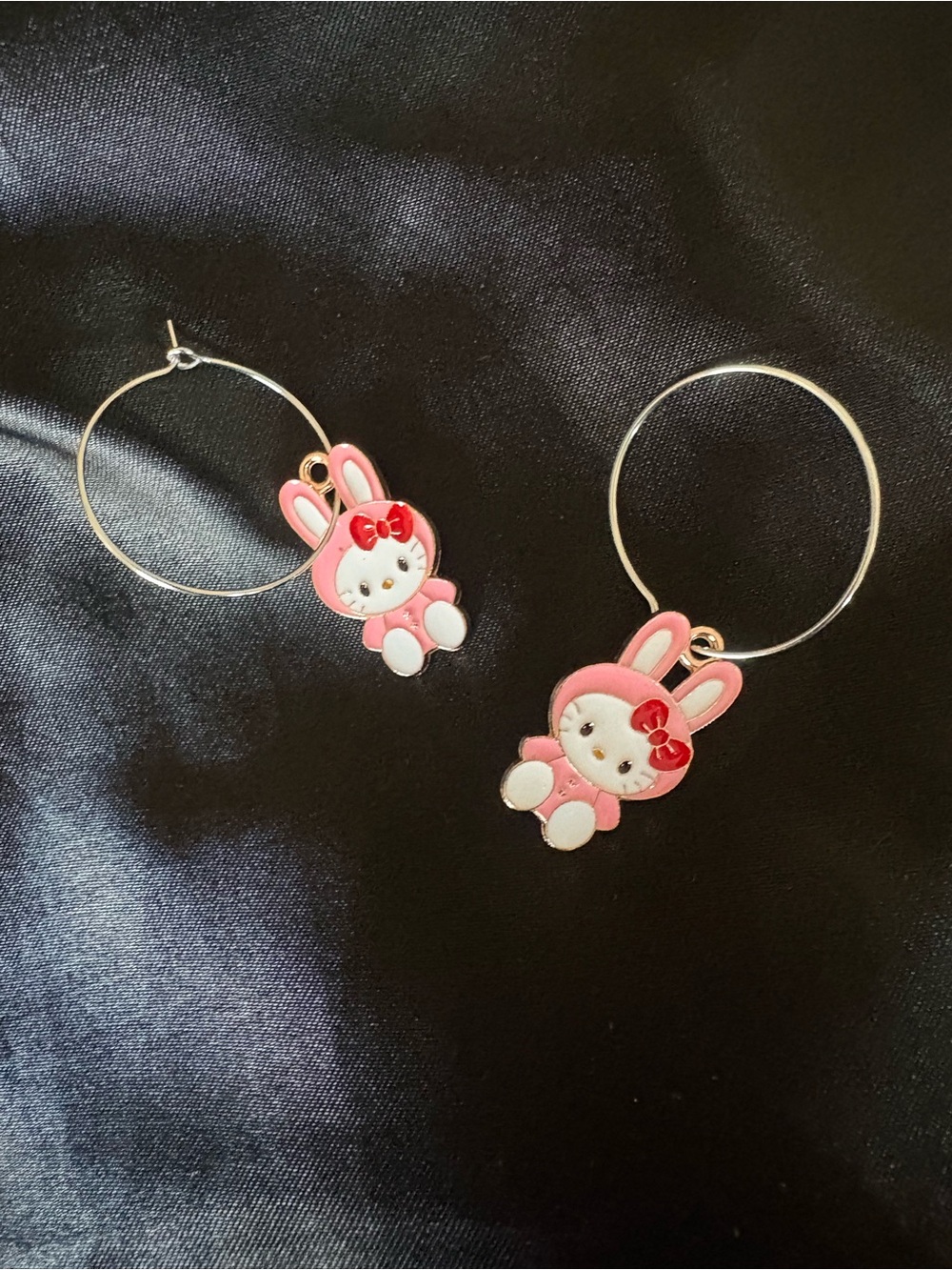 Pink Bunny Hoop Earrings with Cute Bunny Charms